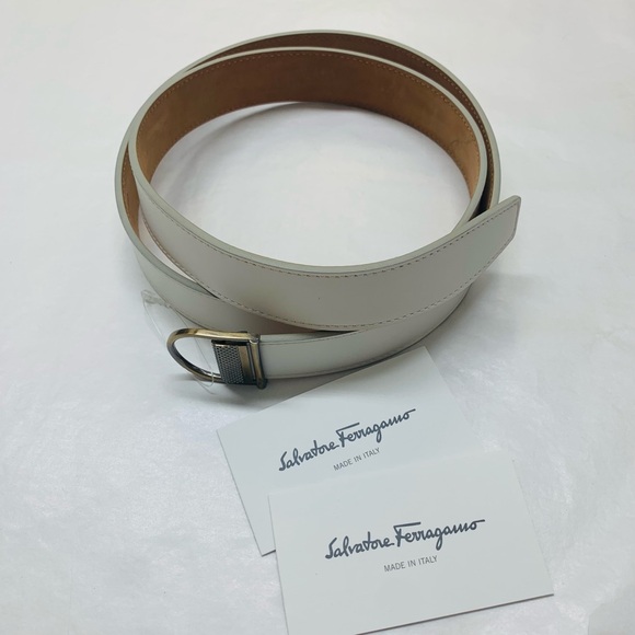 Salvatore Ferragamo Genuine Calf Leather Bianco White Belt Size 38 42 - Picture 3 of 10